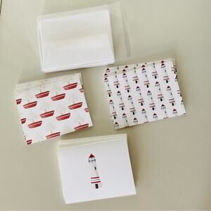 NEW ANTHROPOLOGIE White Red Illustrated Lighthouses Nautical Card Notecards s/